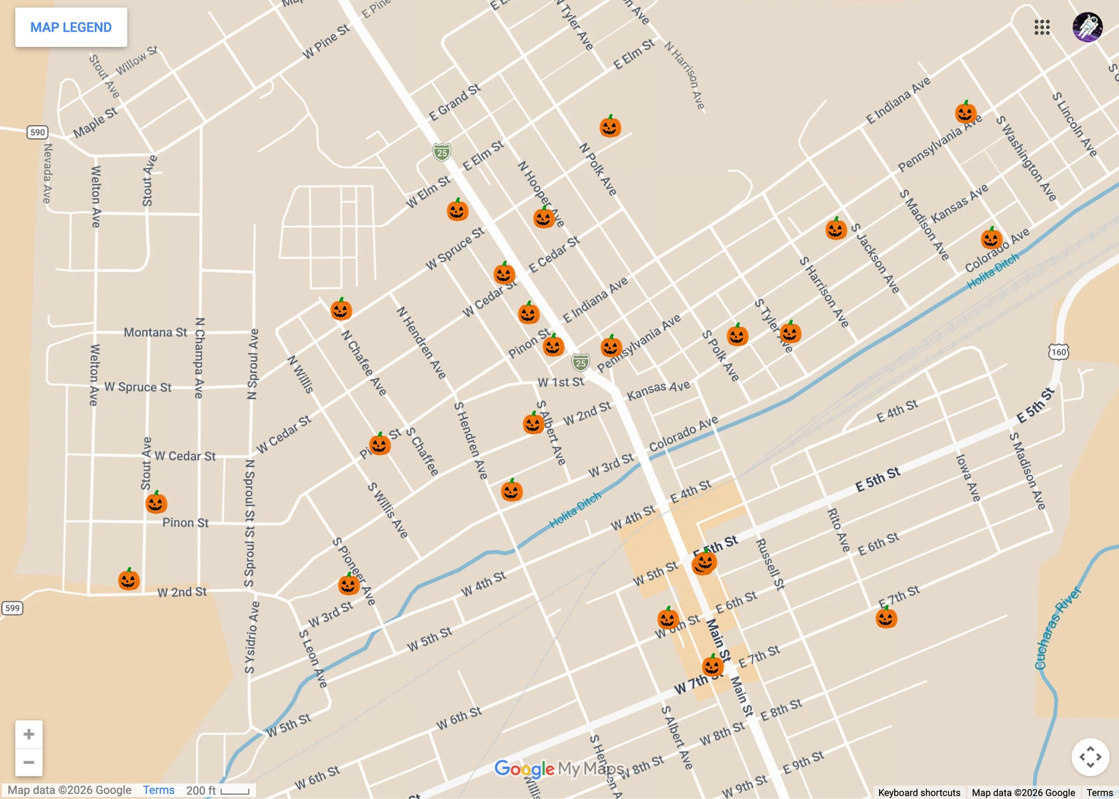 Preview of Halloween candy stops in Walsenburg, updated October 21, 2026.