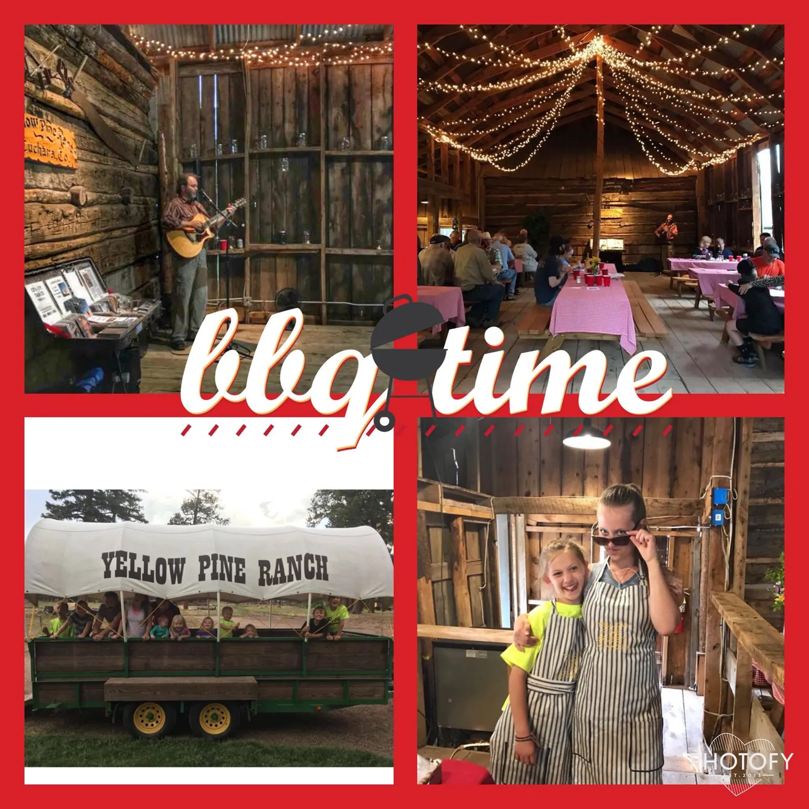 Collage of the weekly barbecue and ranch activities at Yellow Pine Guest Ranch.