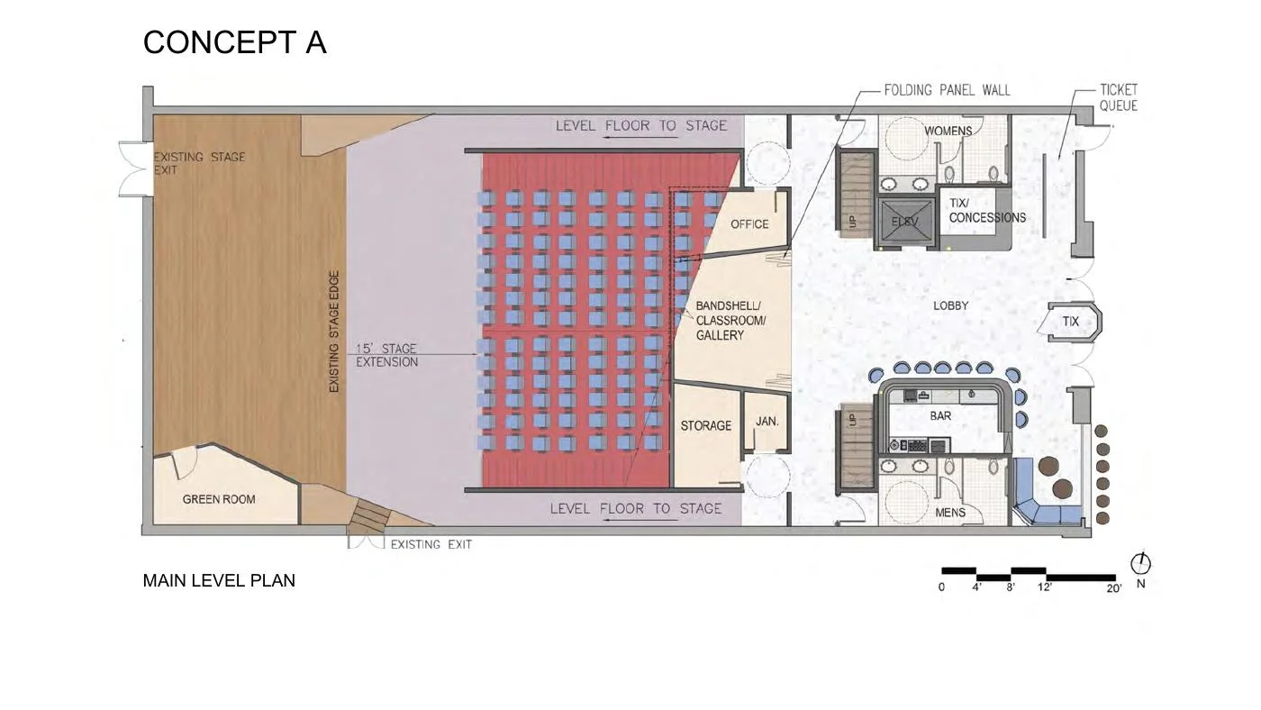 Concept A: main-level plan, a CU Denver schematic concept from 2019.