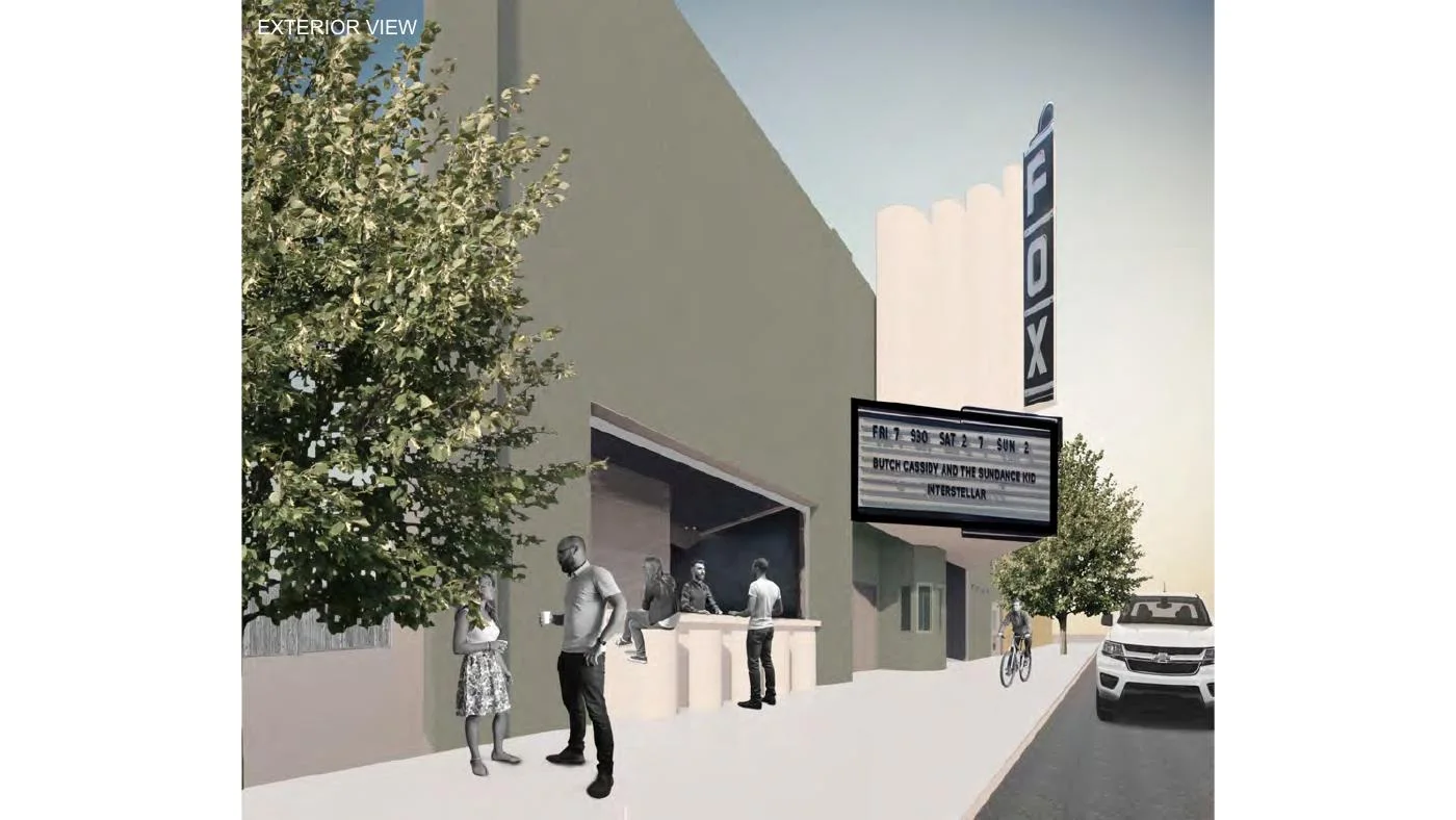 CU Denver schematic rendering of a possible Fox Theatre exterior and Main Street gathering space.