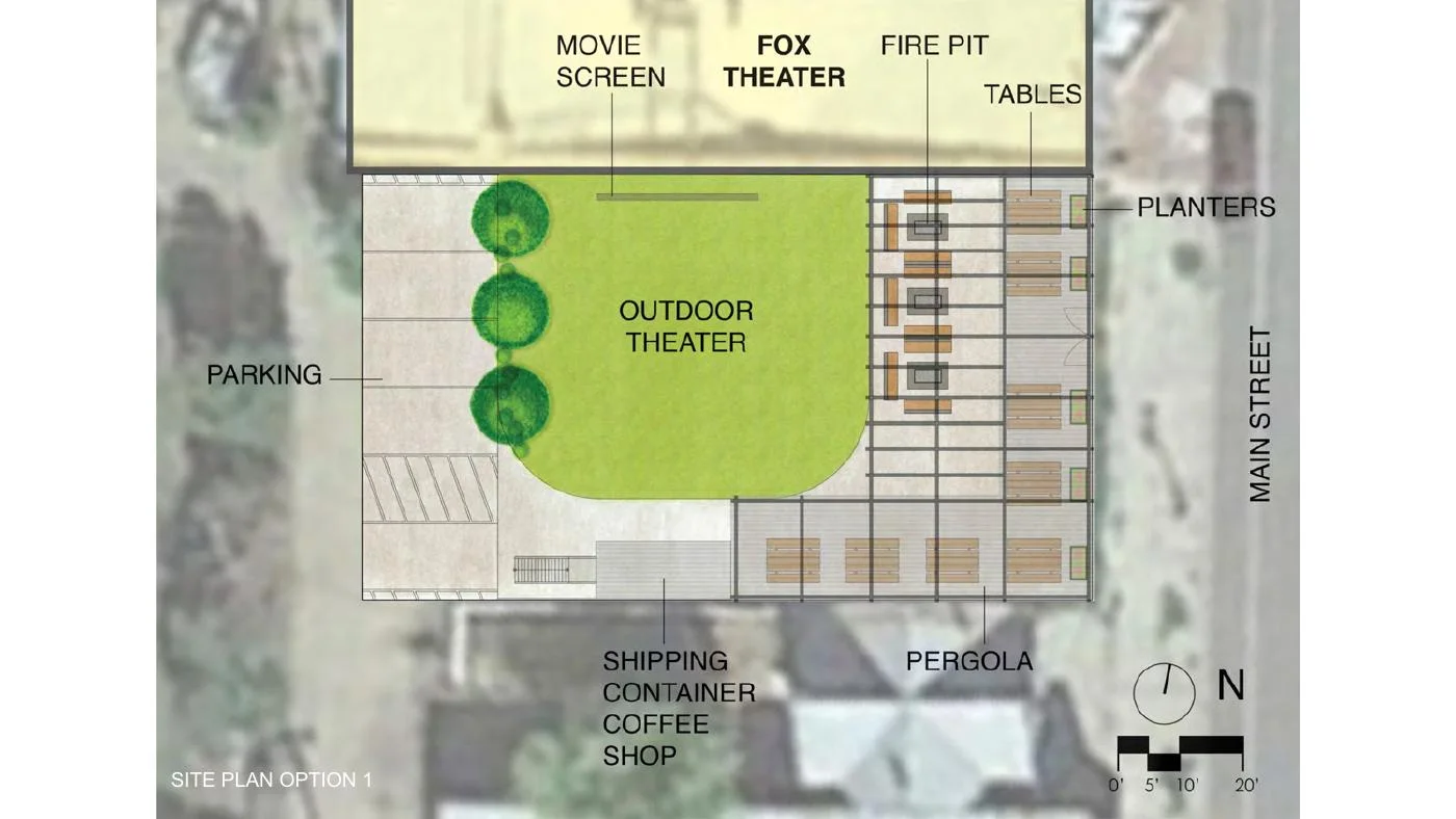 Garden Theatre: option 1 site plan, a CU Denver schematic concept from 2019.