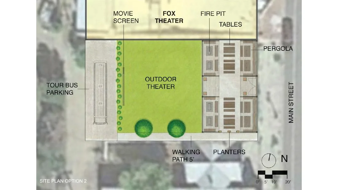 Garden Theatre: option 2 site plan, a CU Denver schematic concept from 2019.