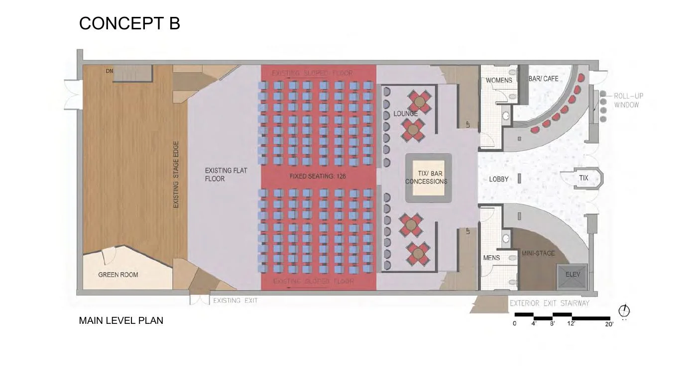 Concept B: main-level plan, a CU Denver schematic concept from 2019.