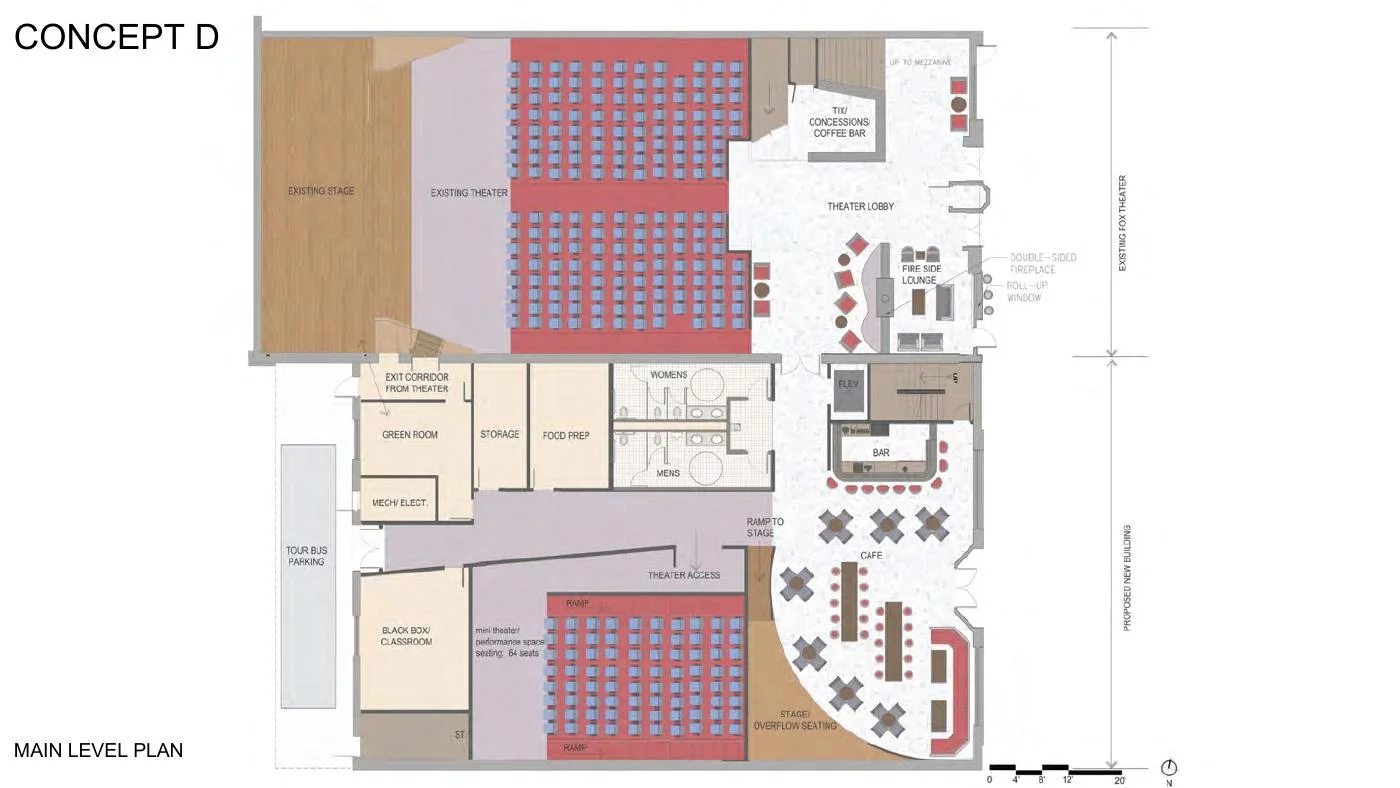 Concept D: main-level plan with south expansion, a CU Denver schematic concept from 2019.
